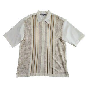 Michael Irvin 88 Casual Shirt Men's 2XL White Brown Textured Button Up Retro VTG